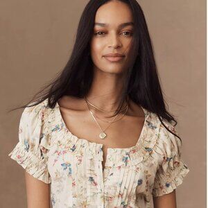 Pilcro Sheer Ruffle Puff-Sleeve Blouse Top - Size Medium